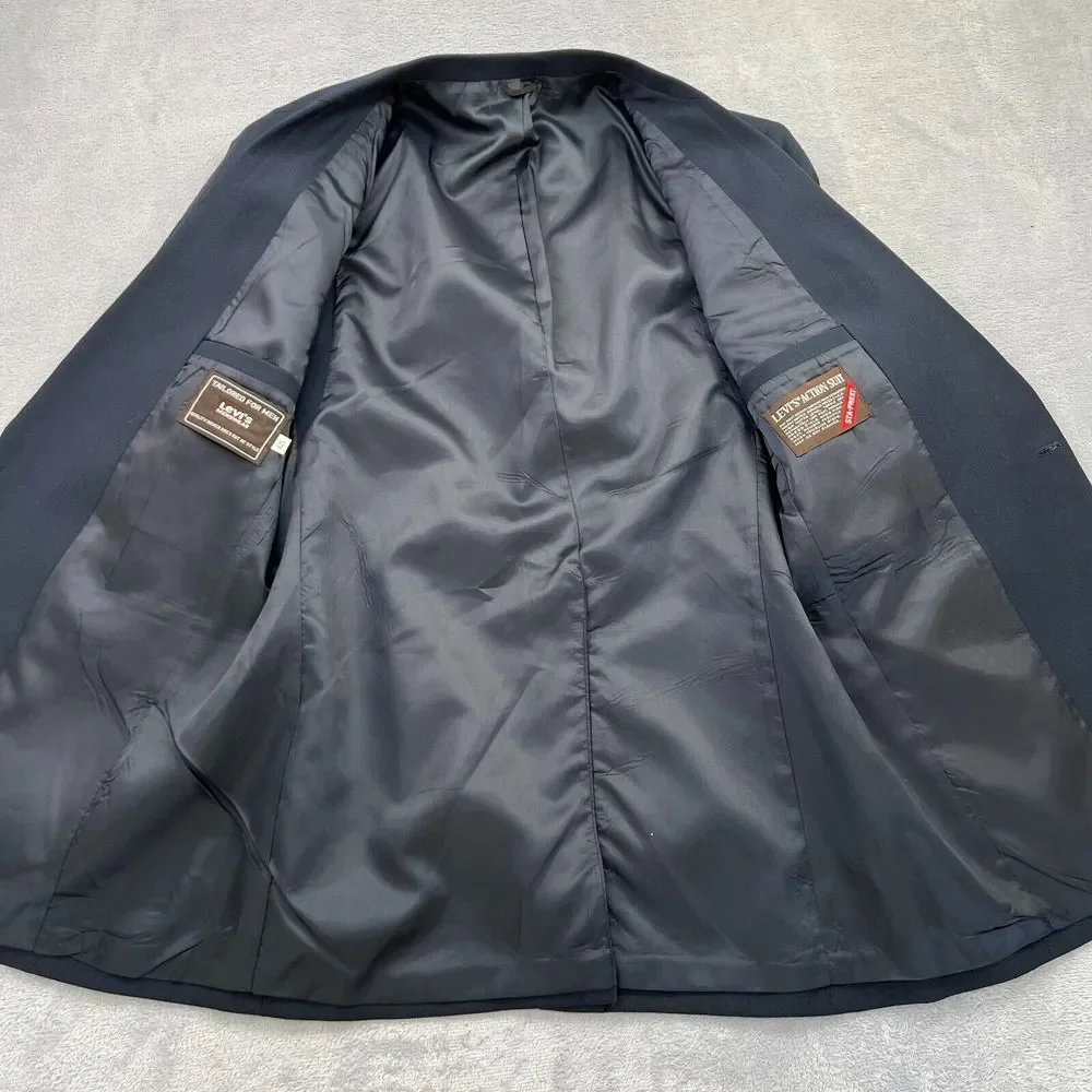 Vtg. Levi's Action Suit STA-PREST‎ Mens 42L Blue Gray Button Sport Coat Jacket